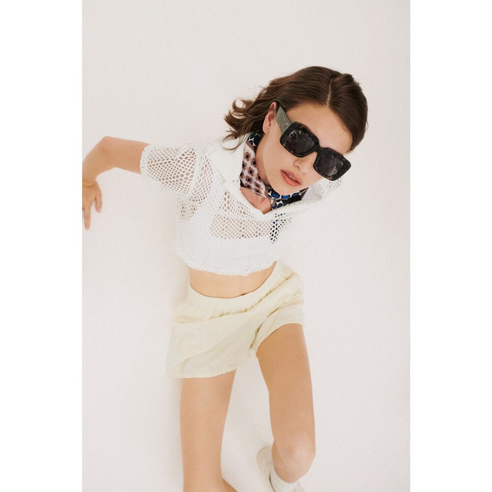 Zara Crop Top Crochet Polo Shirt
